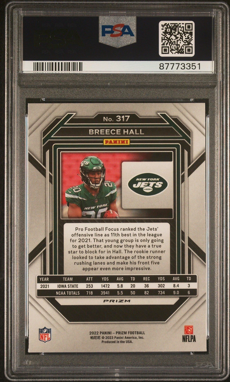 2022 Panini Prizm 317 Breece Hall Red Sparkle PSA 10