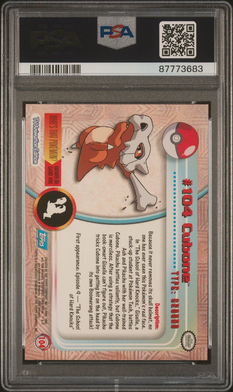 2000 Topps Pokemon Tv Animation Series 2 104 Cubone PSA 9