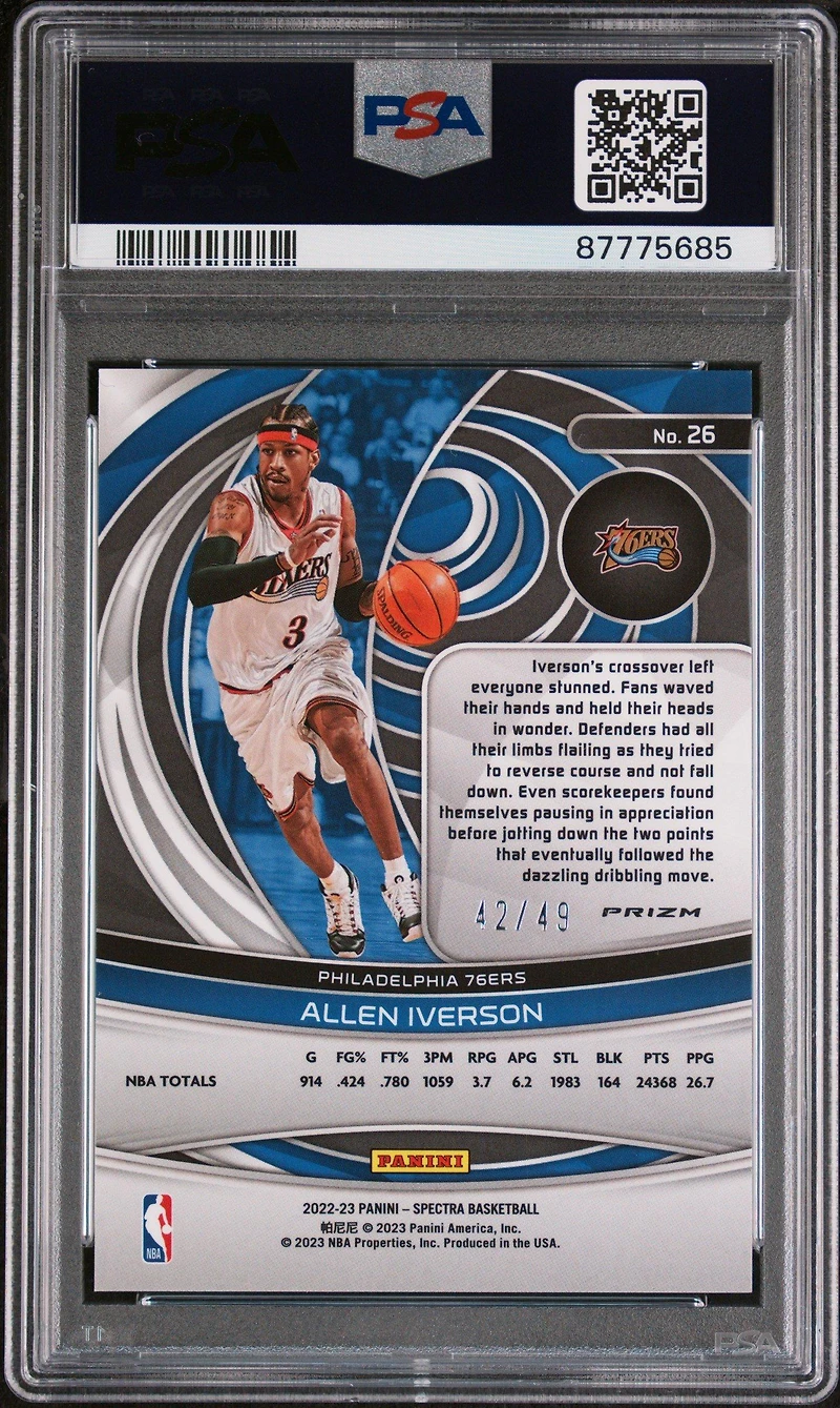 2022 Panini Spectra 26 Allen Iverson Astral PSA 10