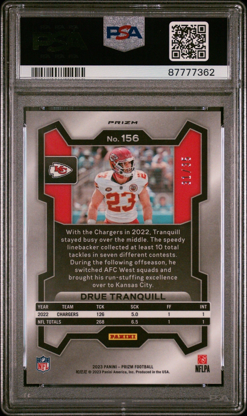 2023 Panini Prizm 156 Drue Tranquill Red Shimmer PSA 10
