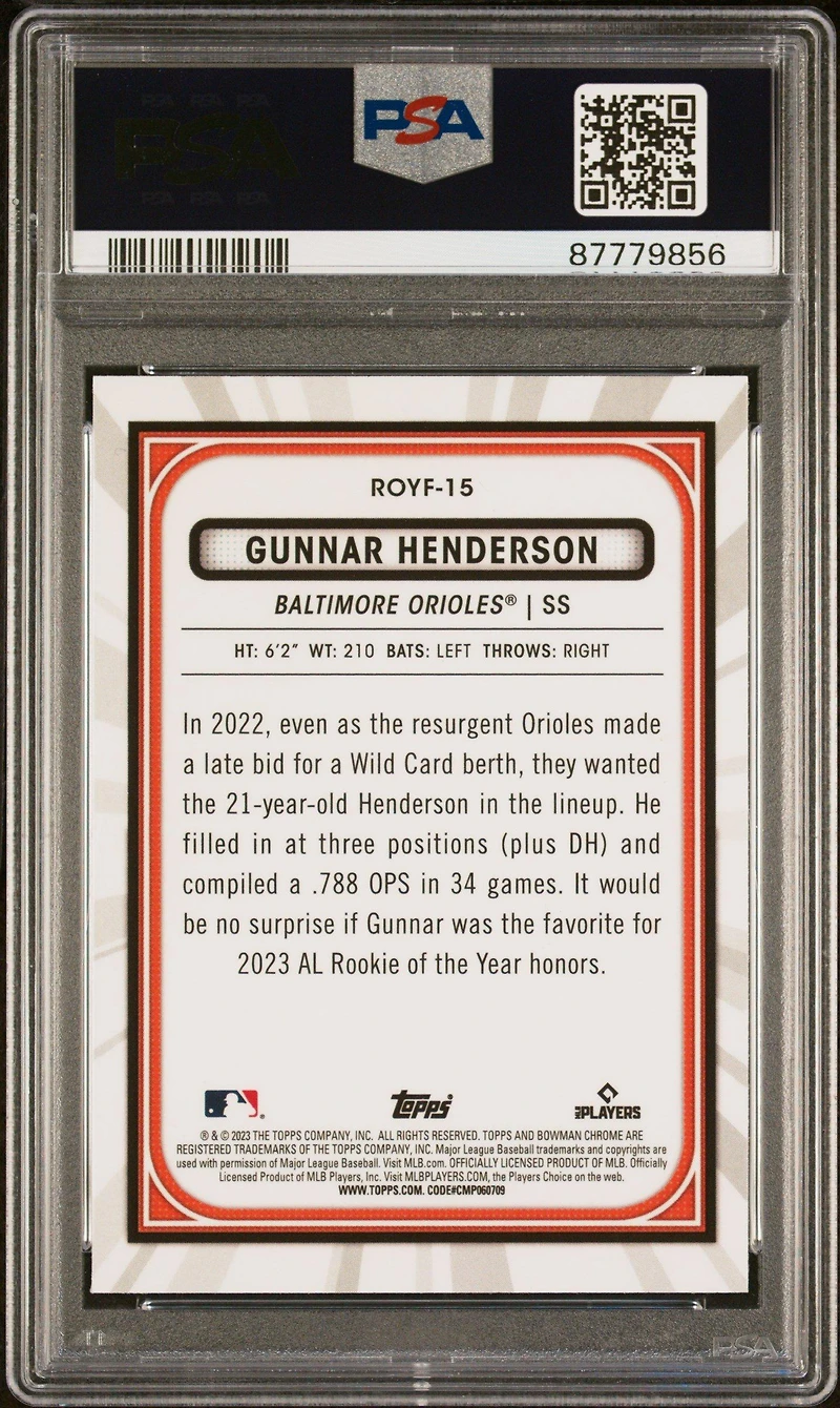 2023 Bowman Rookie Of The Year Favorites Royf15 Gunnar Henderson PSA 10