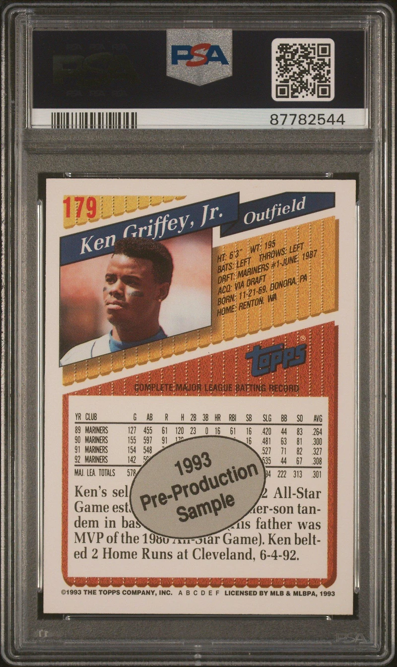 1993 Topps Pre-production 179 Ken Griffey Jr. PSA 10