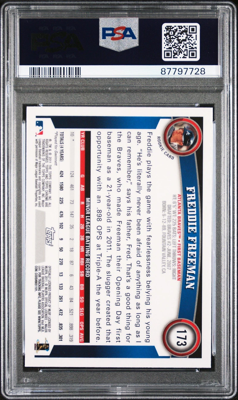 2011 Topps Chrome 173 Freddie Freeman PSA 9