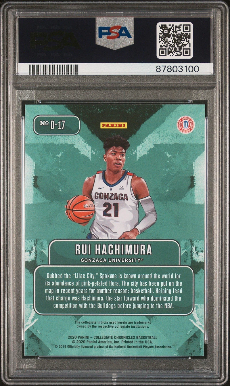 2020 Panini Prizm Draft Picks Downtown D17 Rui Hachimura PSA 10