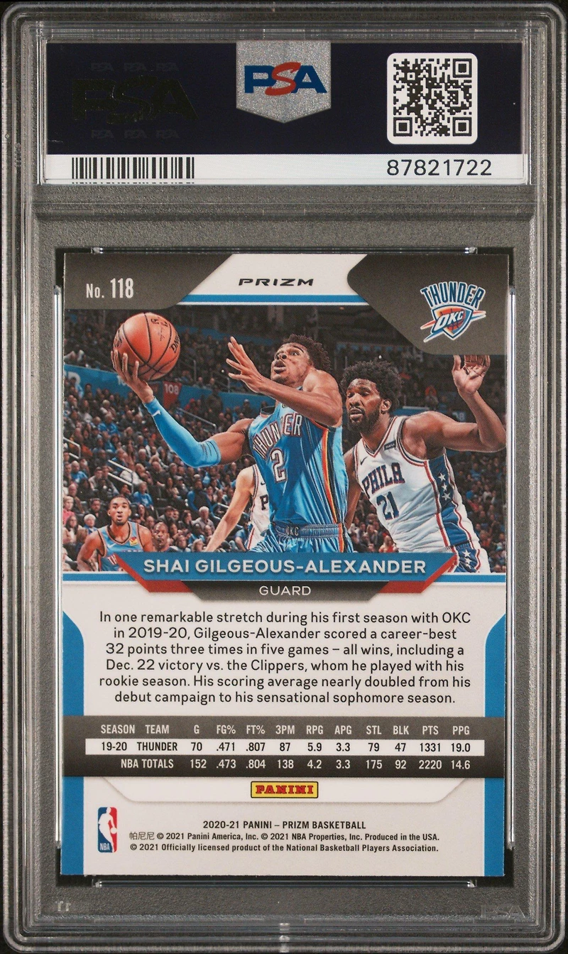 2020 Panini Prizm 118 Shai Gilgeous-alexander Green Ice PSA 10