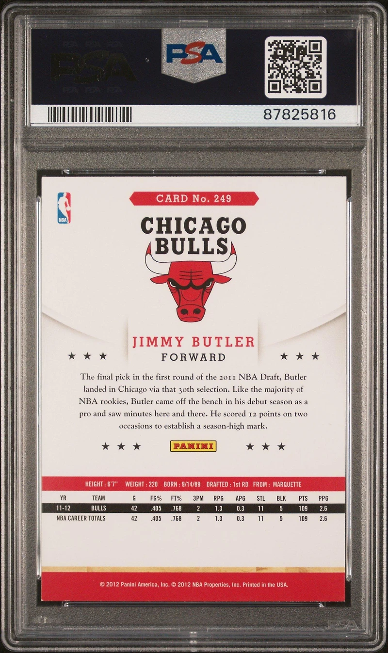 2012 Panini Hoops 249 Jimmy Butler PSA 8