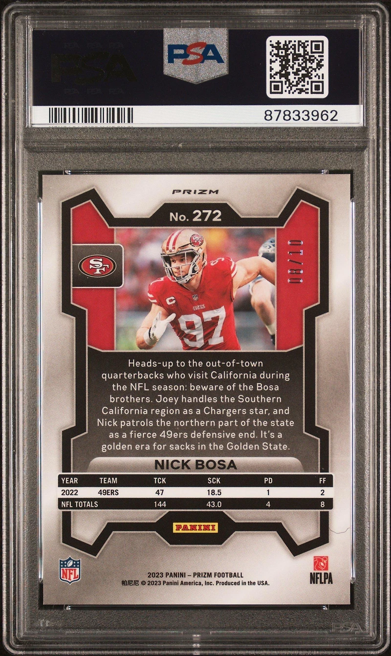 2023 Panini Prizm 272 Nick Bosa Gold Prizm PSA 10