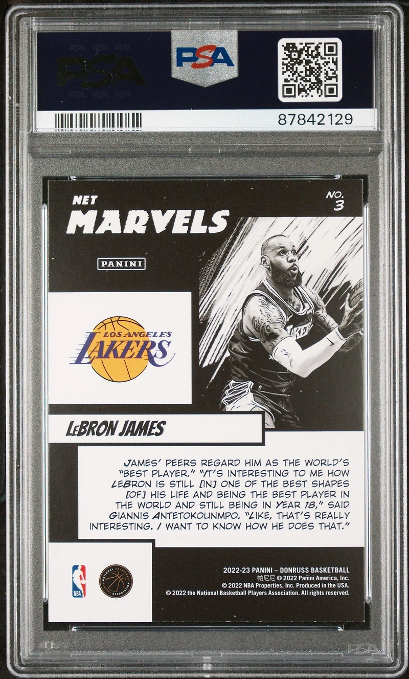 2022 Panini Donruss Net Marvels 3 Lebron James Press Proof Purple PSA 9