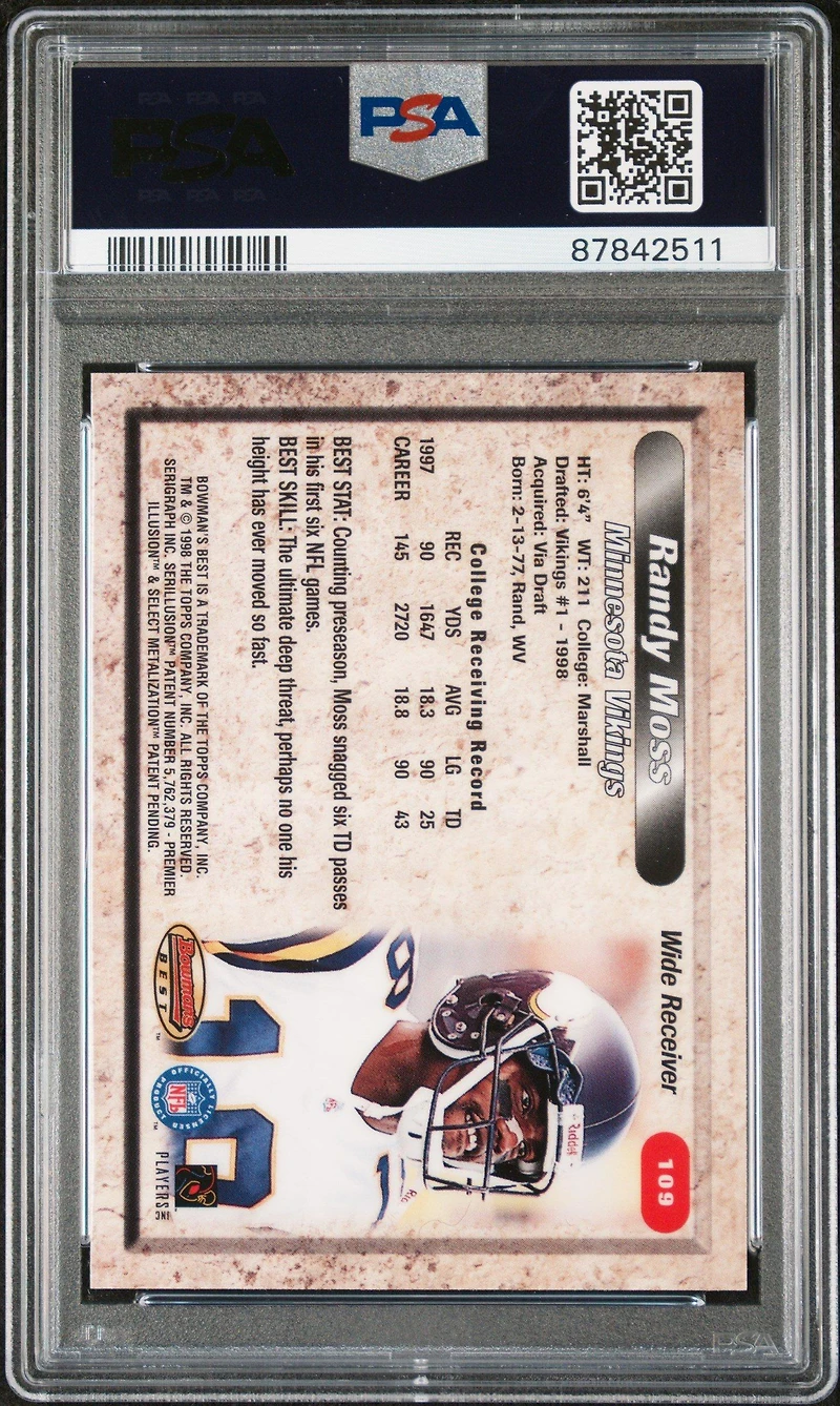 1998 Bowman's Best 109 Randy Moss PSA 9
