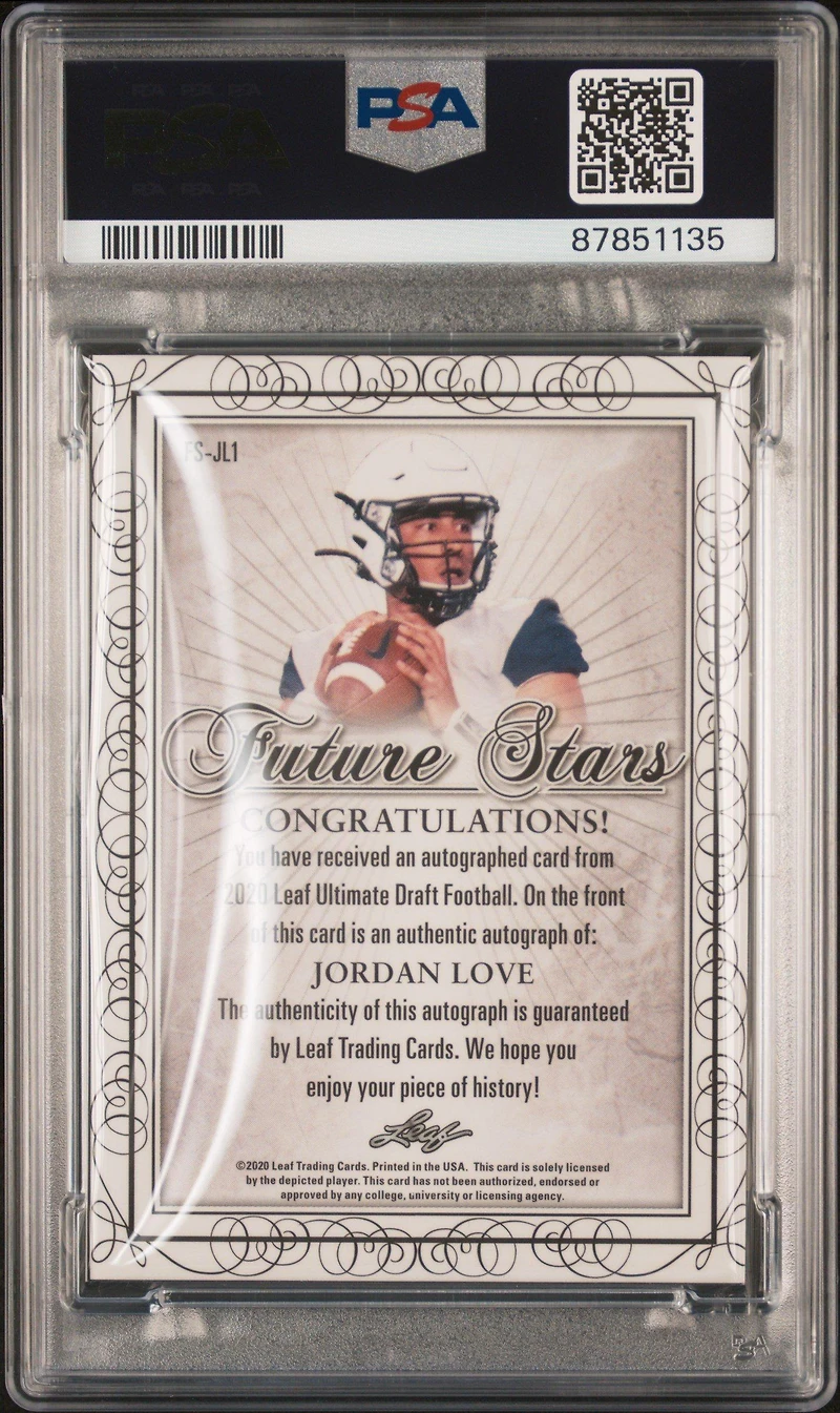 2020 Leaf Ultimate Draft Future Stars Autographs Jl1 Jordan Love PSA 10