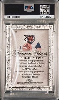 2020 Leaf Ultimate Draft Future Stars Autographs Jl1 Jordan Love PSA 10