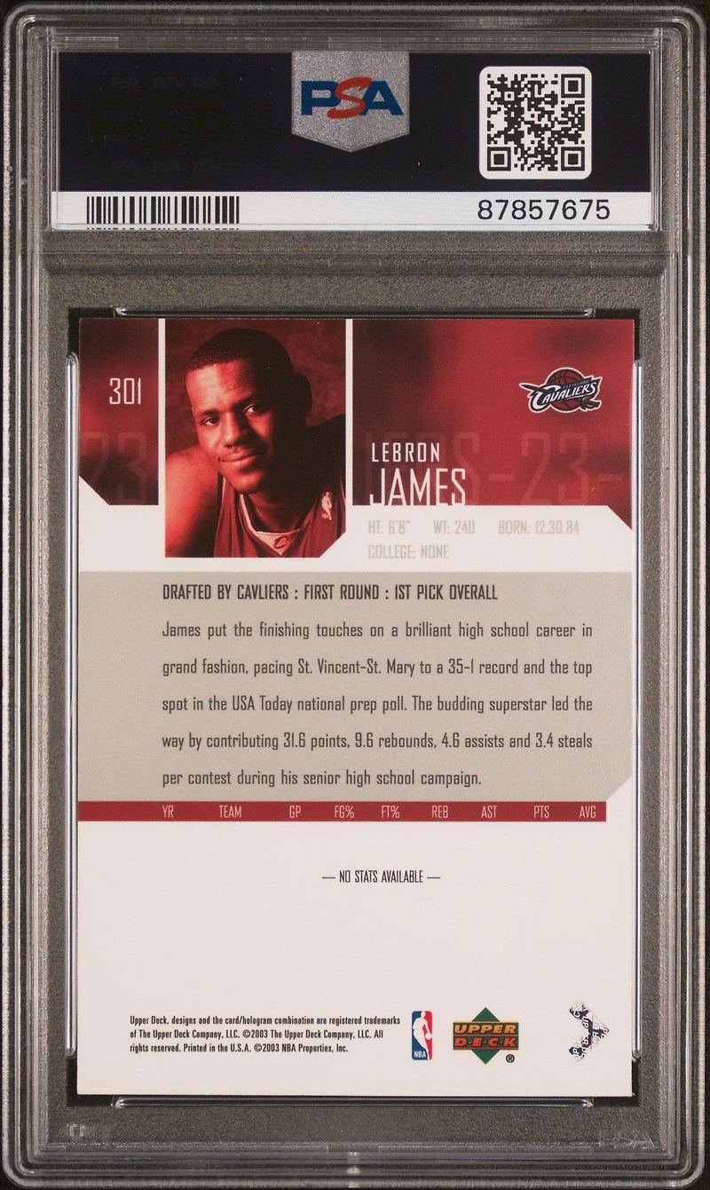 2003 Upper Deck 301 Lebron James PSA 8