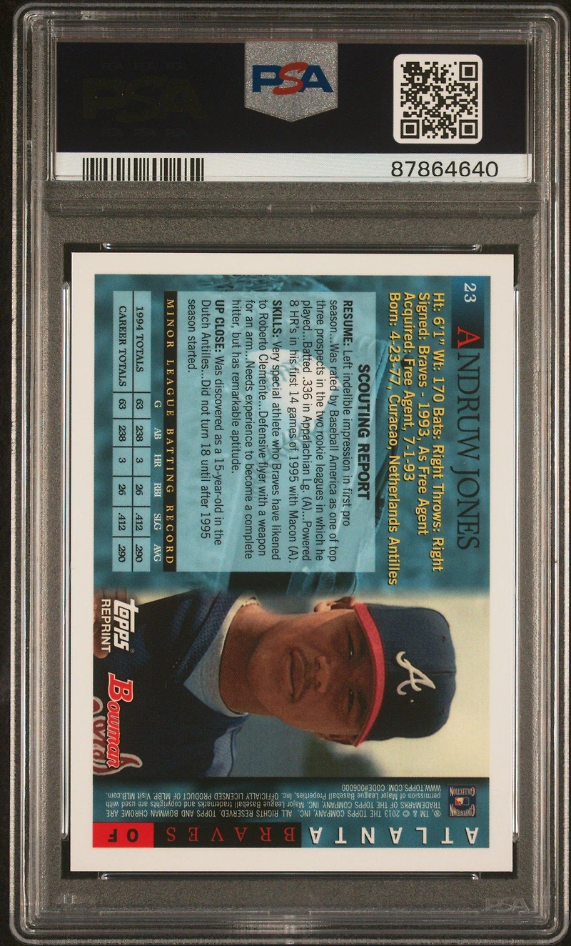 2013 Bowman Blue Sapphire Reprints 23 Andruw Jones PSA 9