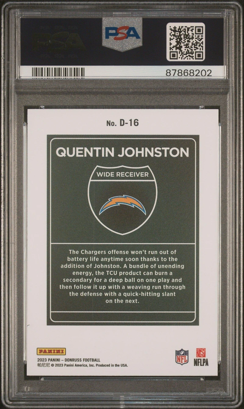 2023 Panini Donruss Downtown! D16 Quentin Johnston PSA 9