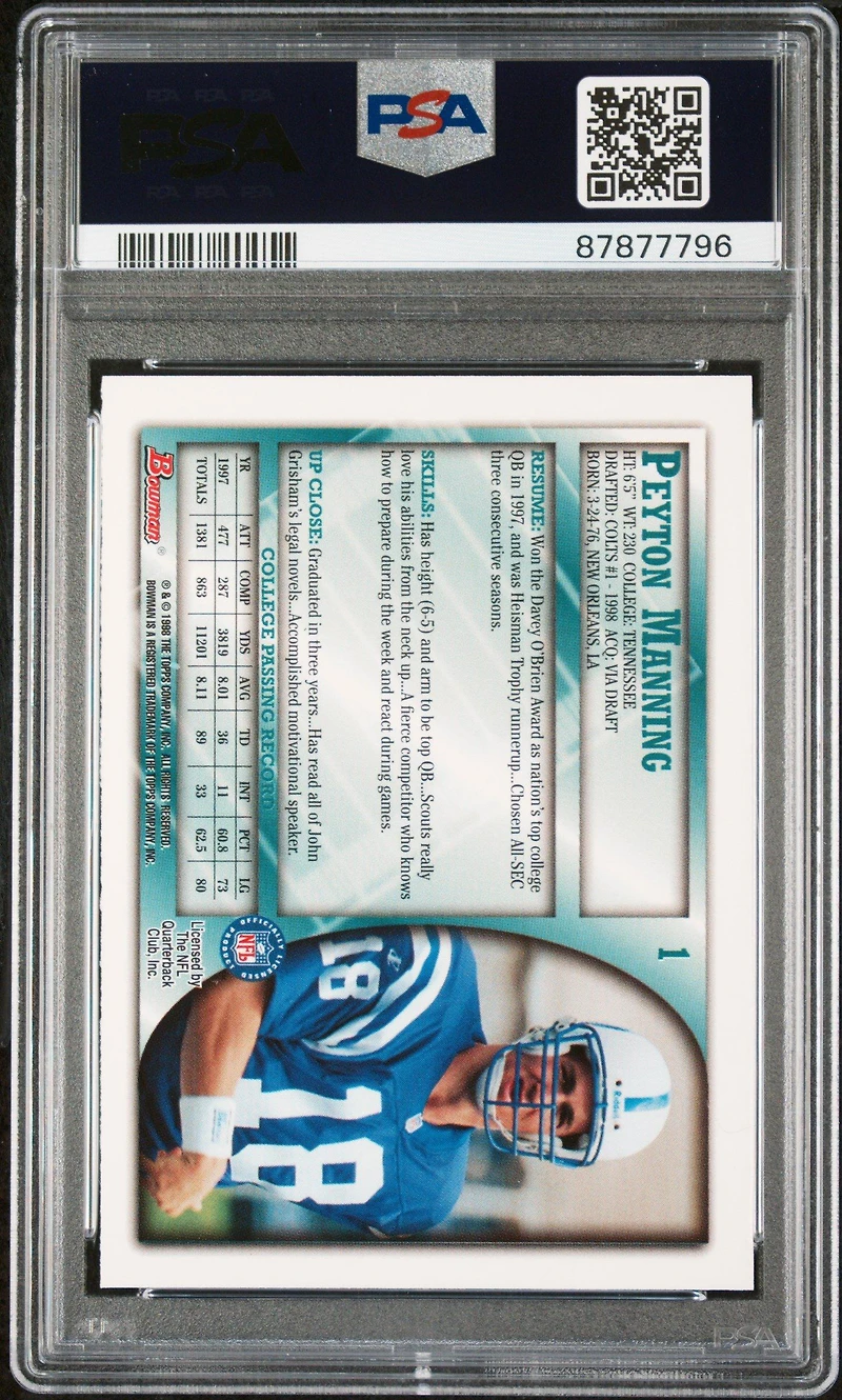 1998 Bowman 1 Peyton Manning PSA 9