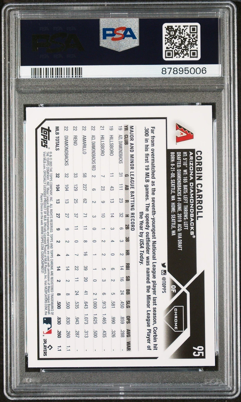 2023 Topps Chrome 95 Corbin Carroll Sepia Refractor PSA