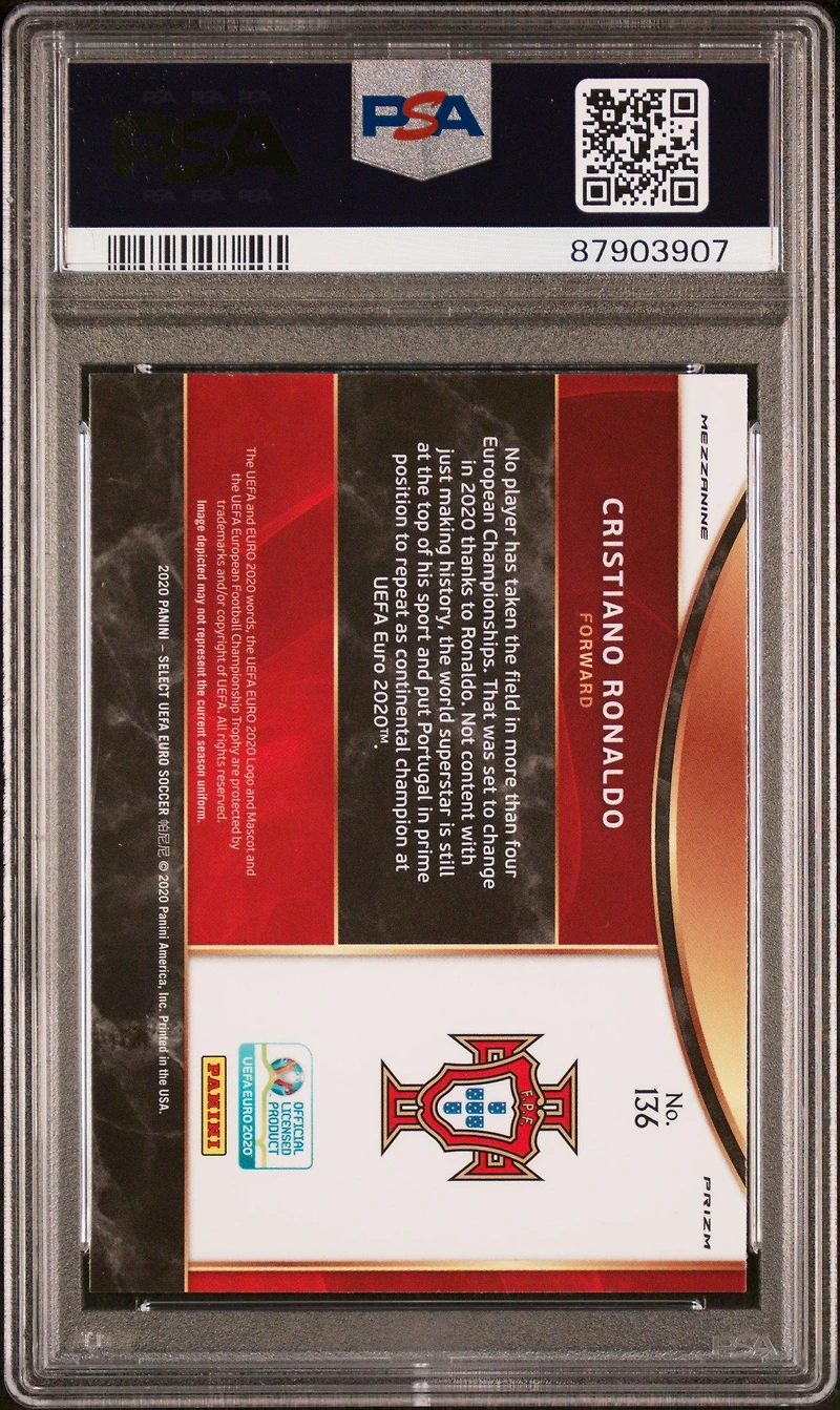 2020 Panini Select Uefa Euro 136 Cristiano Ronaldo Silver Prizm PSA 10