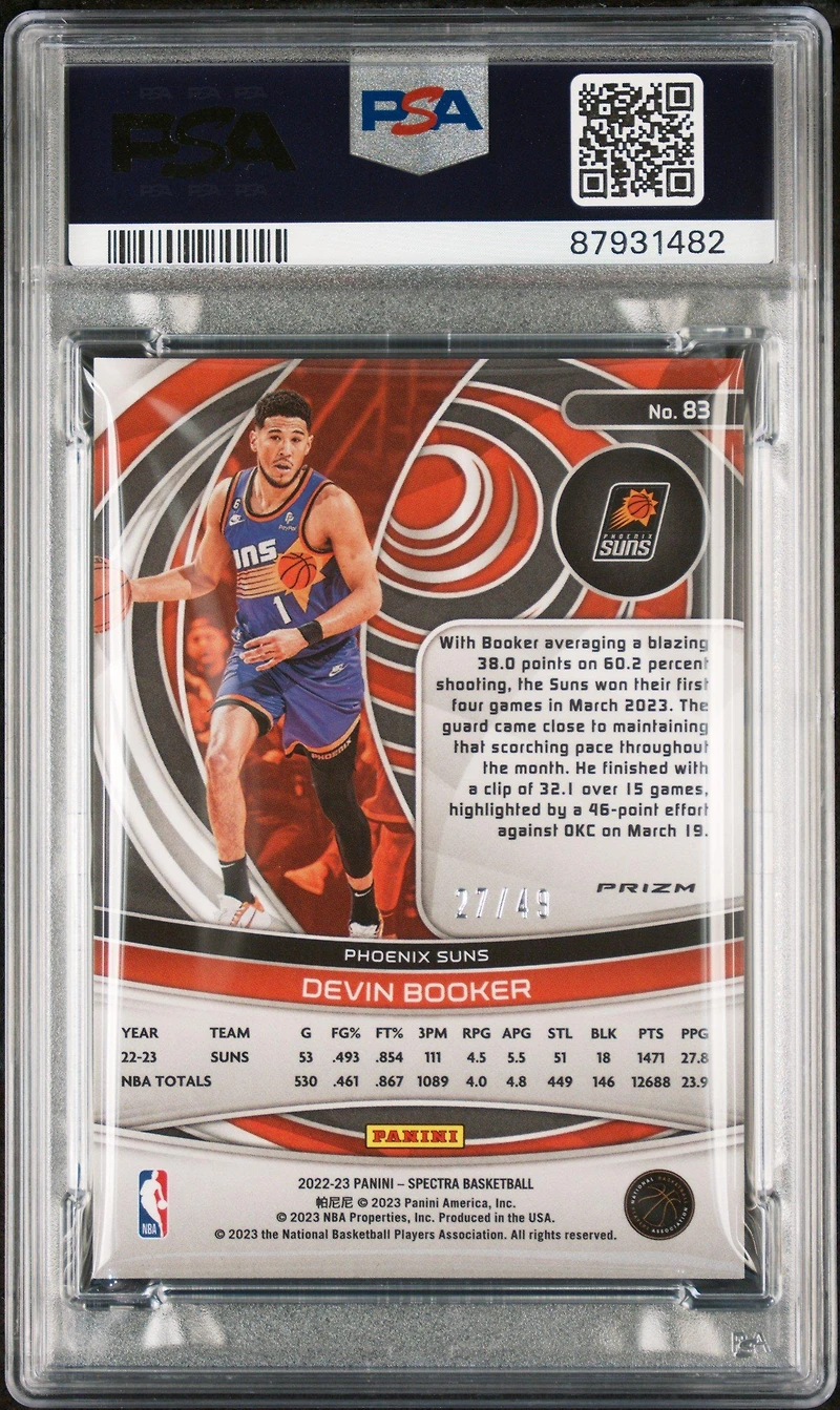 2022 Panini Spectra 83 Devin Booker Asia Blue & Orange PSA 10
