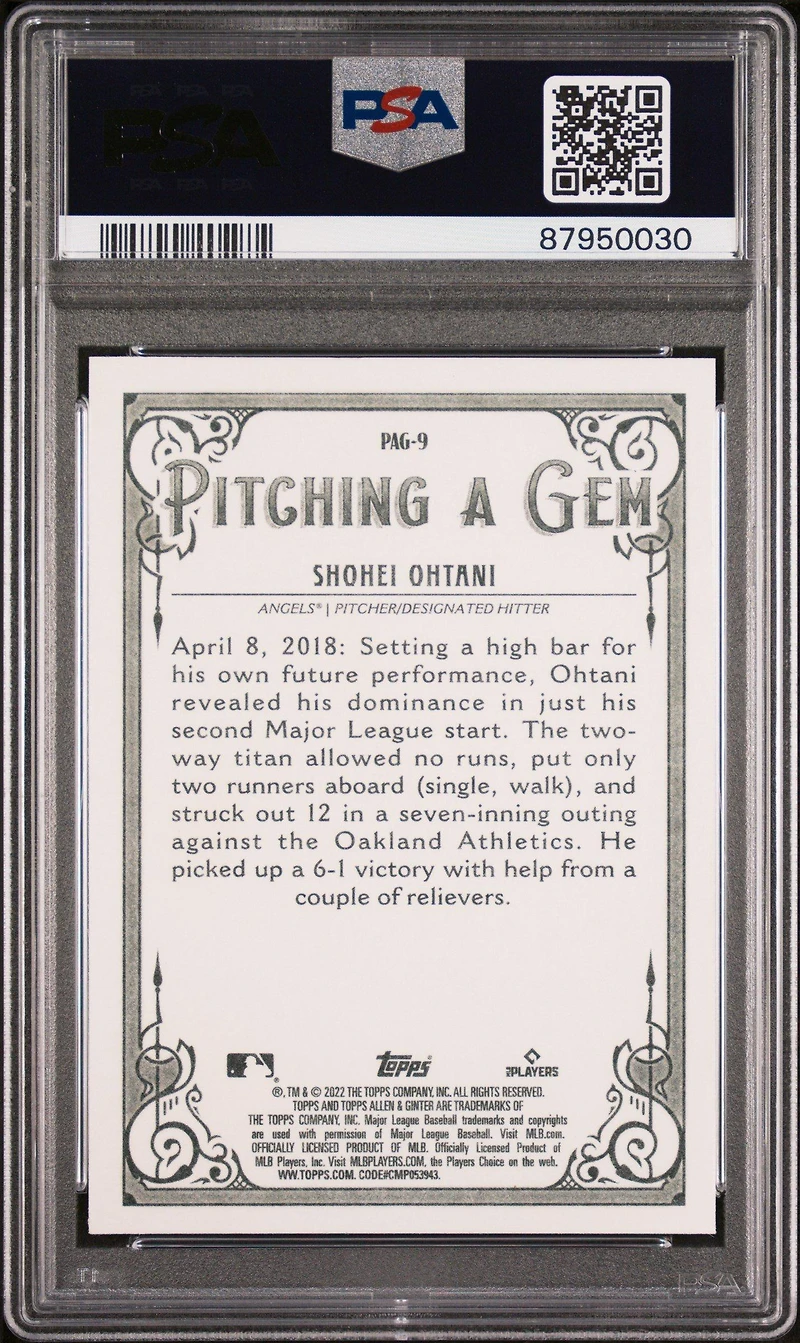 2022 Topps Allen & Ginter Pitching A Gem Pag9 Shohei Ohtani PSA 10