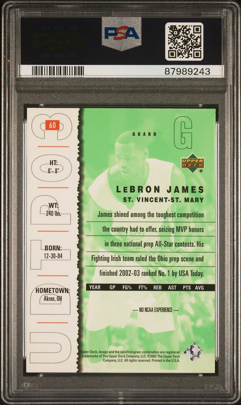 2003 Upper Deck Top Prospects 60 Lebron James PSA 10