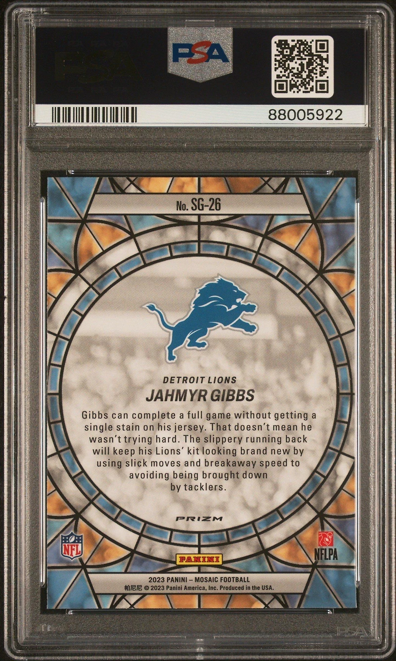 2023 Panini Mosaic Stained Glass Sg26 Jahmyr Gibbs PSA 10