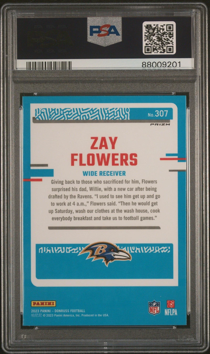 2023 Panini Donruss 307 Zay Flowers Optic Preview-pink PSA 10