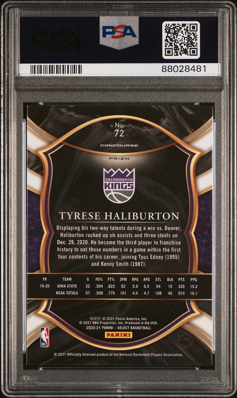 2020 Panini Select 72 Tyrese Haliburton Red/white/green Cracked Ice PSA 10