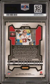 2023 Panini Prizm 266 Brock Purdy Purple Pulsar PSA 10