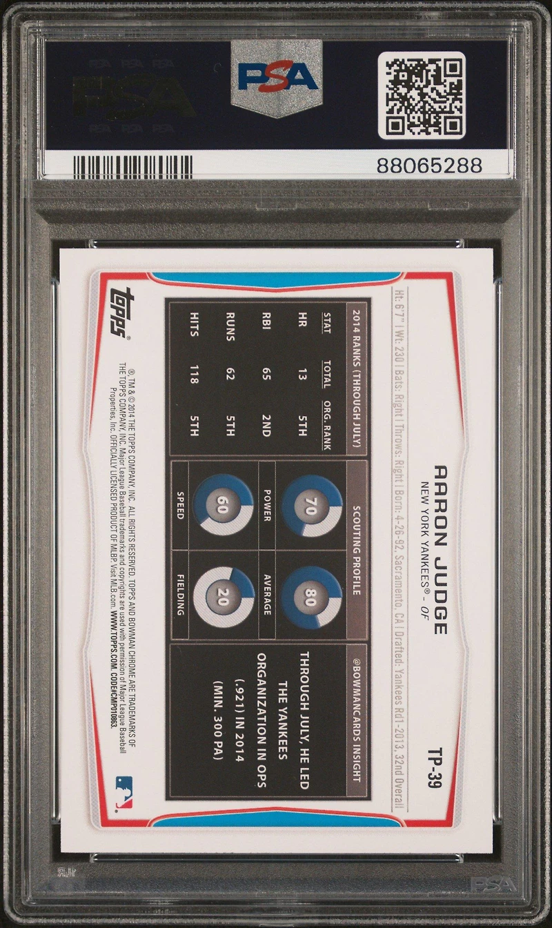 2014 Bowman Draft Picks Top Prospects Tp39 Aaron Judge PSA 10