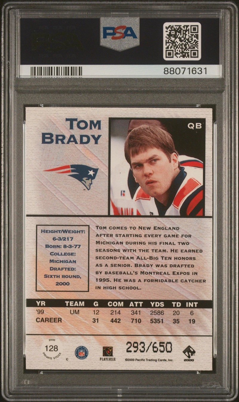2000 Pacific Private Stock 128 Tom Brady Retail PSA 8
