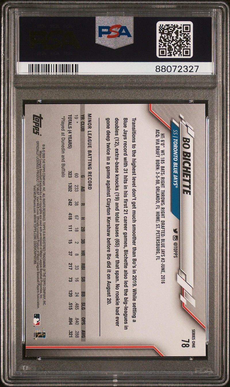 2020 Topps Complete Set 78 Bo Bichette Blue PSA 10
