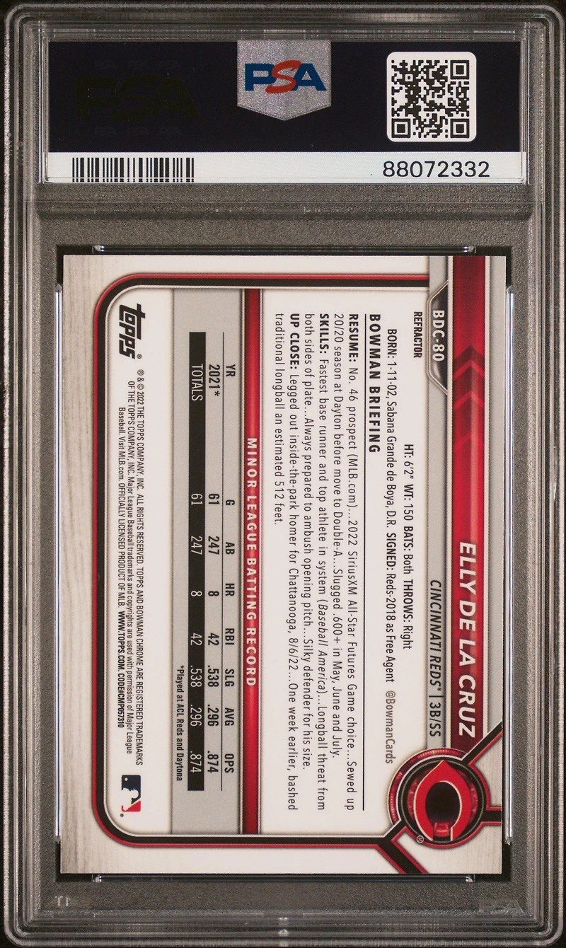2022 Bowman Draft Bdc80 Elly De La Cruz Chrome-refractor PSA 10