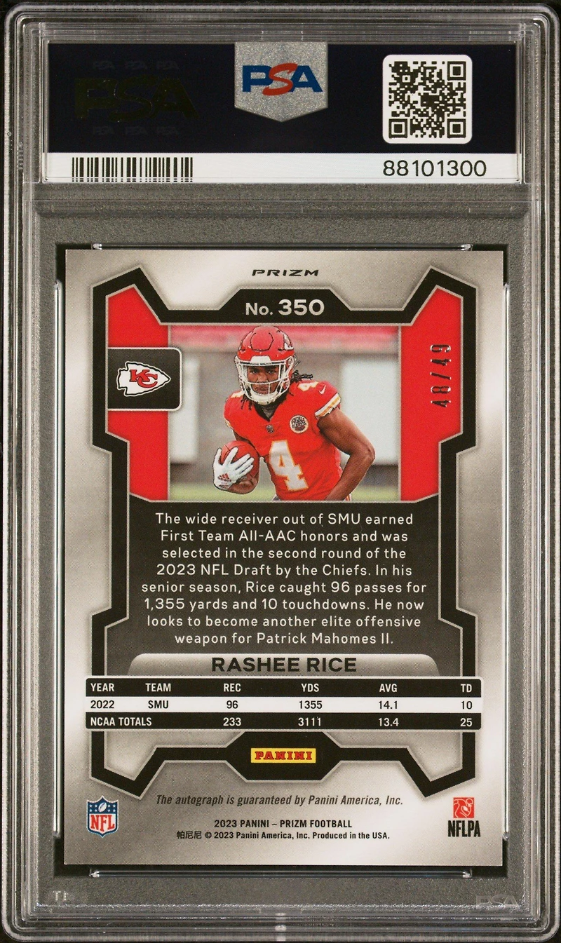2023 Panini Prizm 350 Rashee Rice Autograph-purple Power PSA 10
