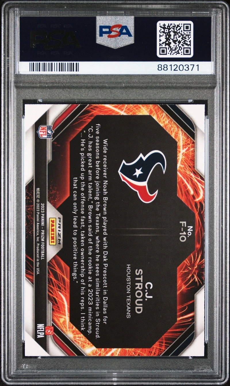2023 Panini Prizm Fireworks F10 Cj Stroud Green Wave PSA 9