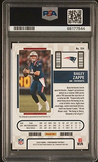 2022 Panini Contenders 104 Bailey Zappe Autograph PSA 10