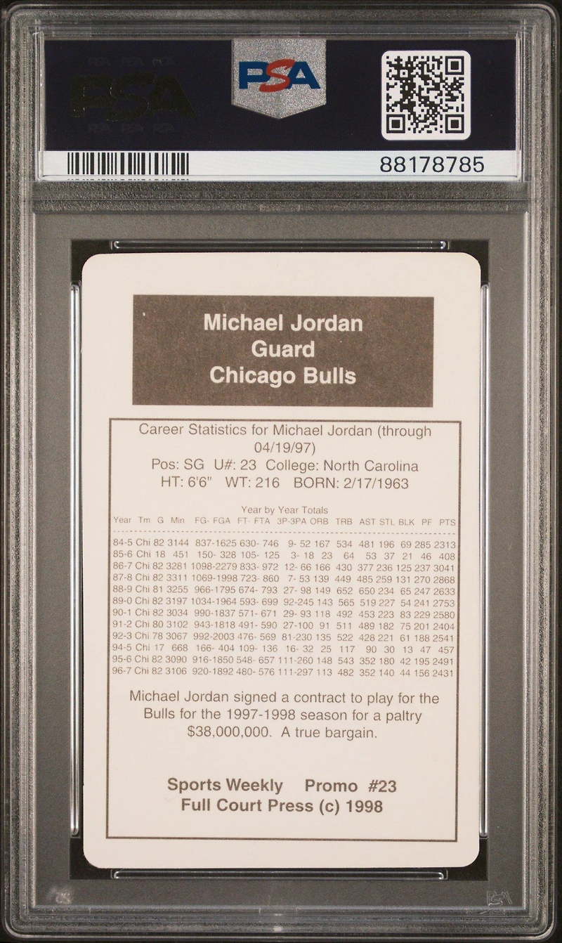 1998 Sports Weekly Promo 23 Michael Jordan PSA 9