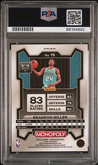 2023 Panini Prizm Monopoly 15 Brandon Miller Purple PSA 10