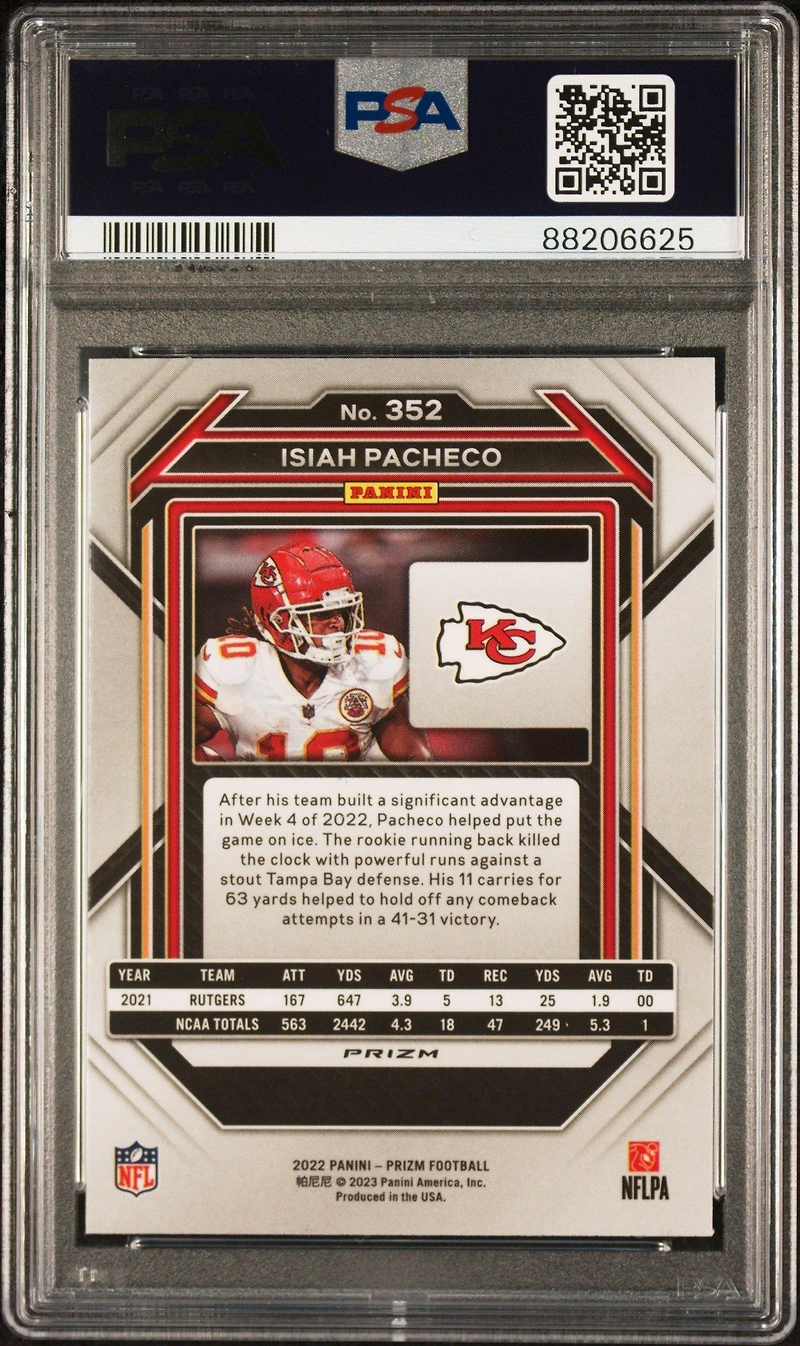2022 Panini Prizm 352 Isiah Pacheco Red/white/blue PSA 10