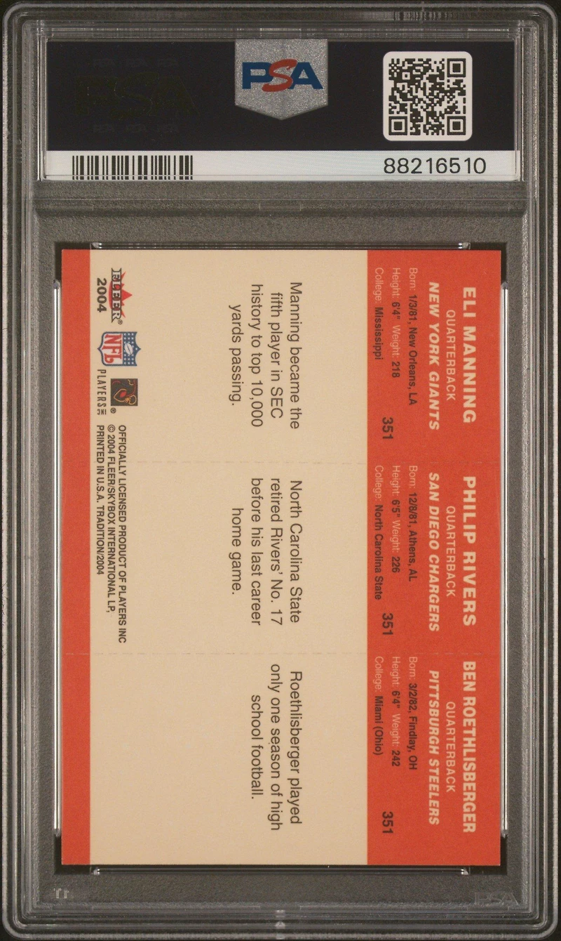 2004 Fleer Tradition 351 Manning/rivers/roeth. PSA 9