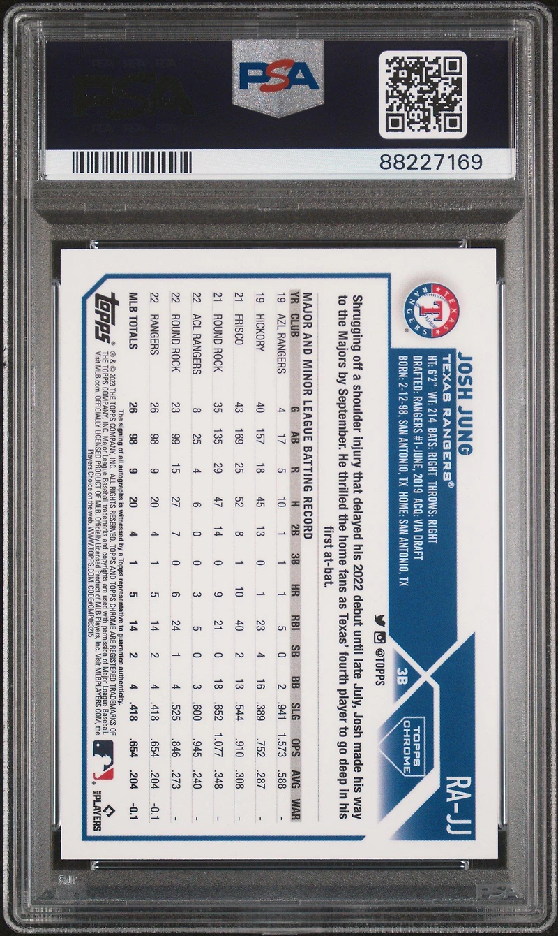 2023 Topps Chrome Rookie Autograph Rajj Josh Jung PSA 10