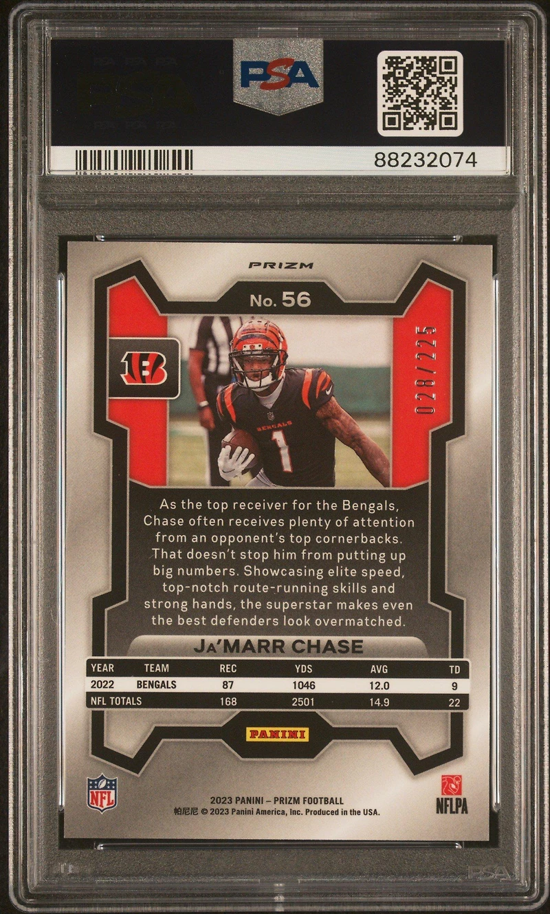 2023 Panini Prizm 56 Ja'marr Chase Purple Ice PSA 10