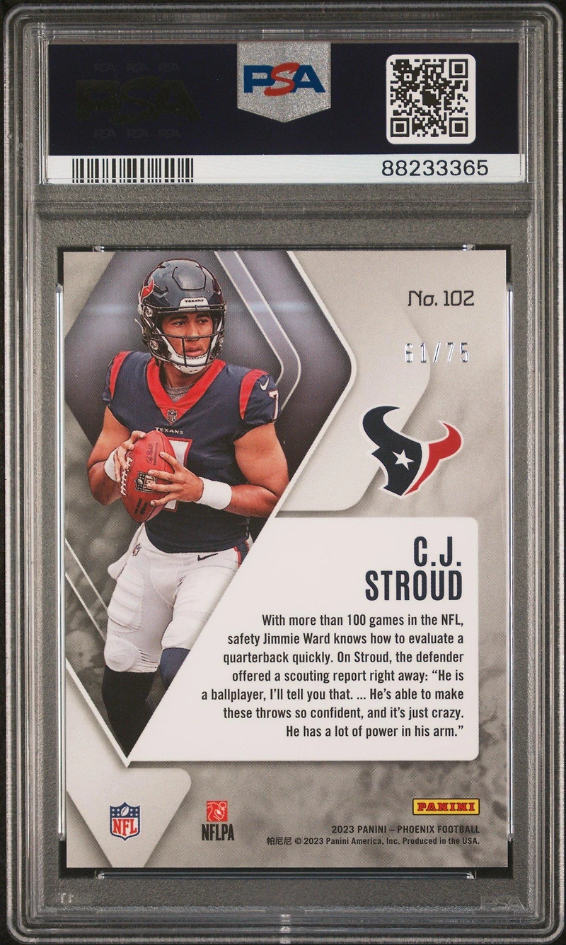 2023 Panini Phoenix 102 Cj Stroud Yellow PSA 10
