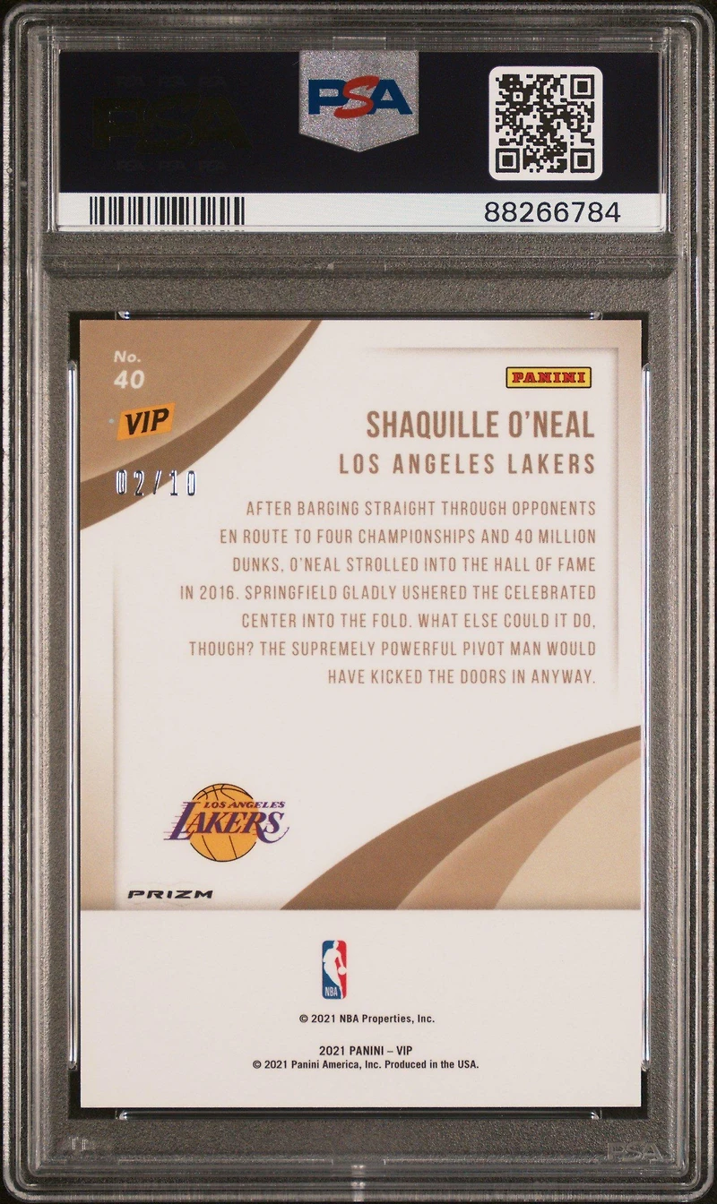 2022 Panini National Vip 40 Shaquille O'neal Gold PSA 10