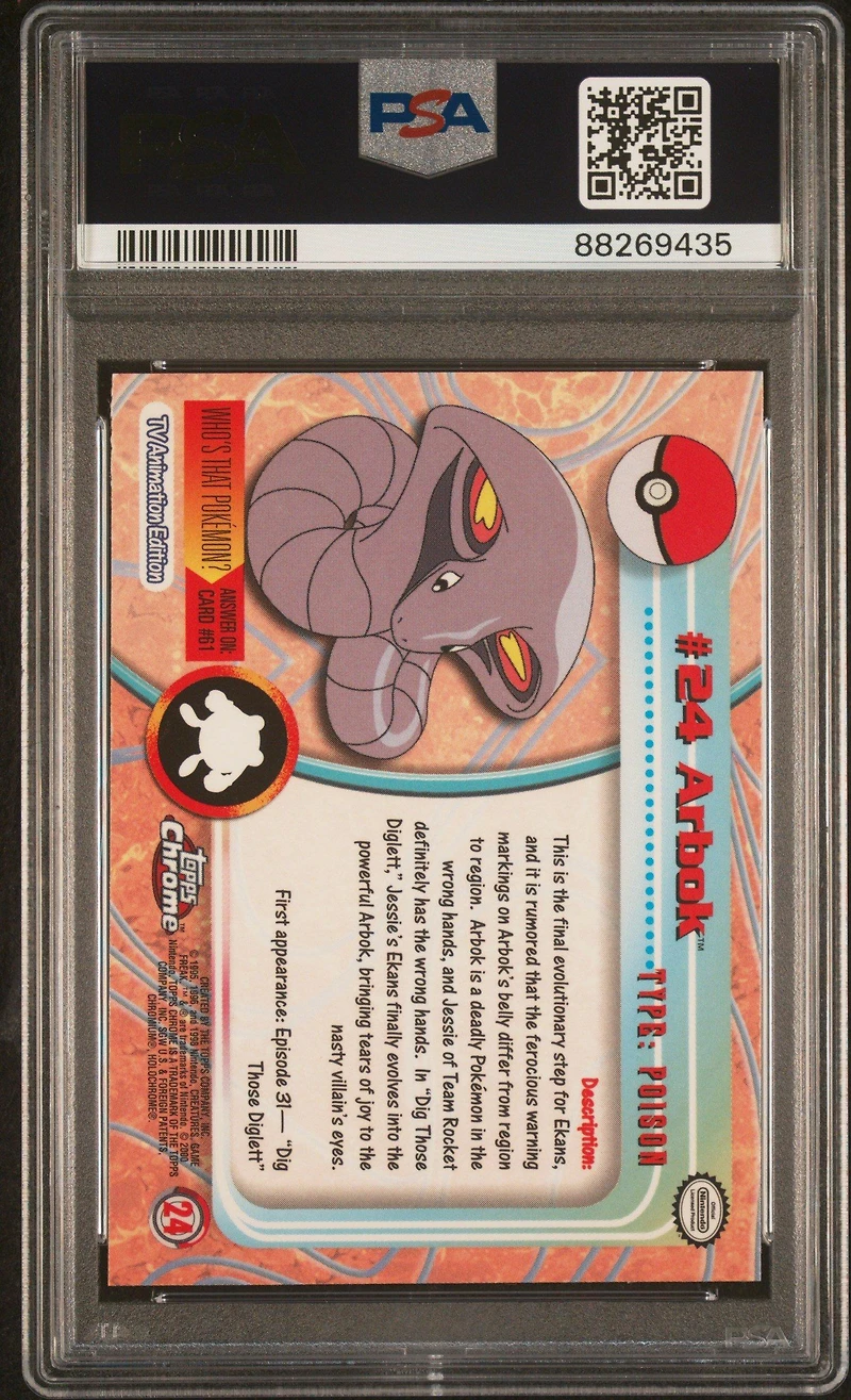 2000 Topps Chrome Pokemon T.v. 24 Arbok PSA 8