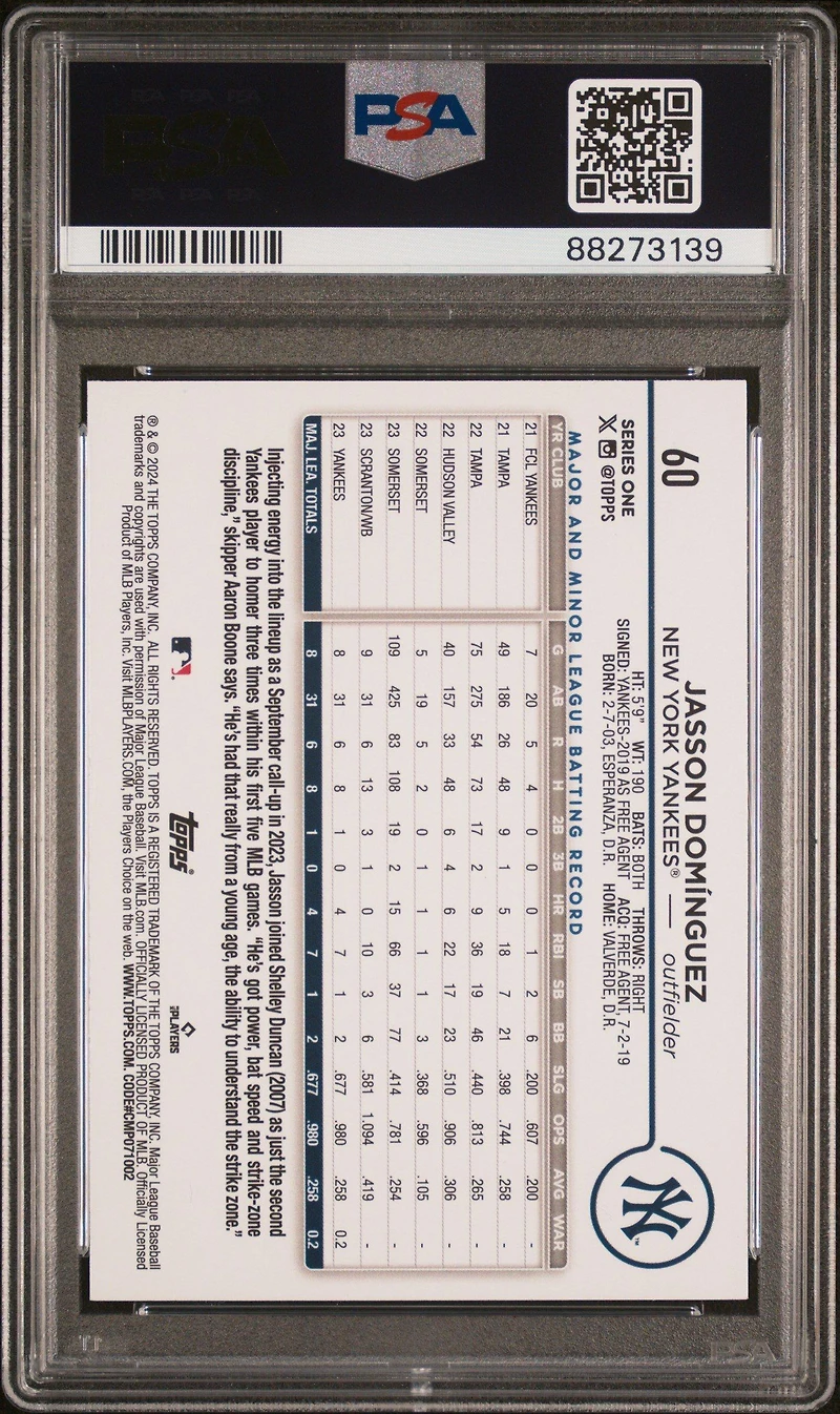 2024 Topps 60 Jasson Dominguez Rainbow Foil PSA 10
