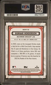 2023 Bowman Mega Box Chrome Roy Favorites 15 Gunnar Henderson Purple Refractor PSA 10