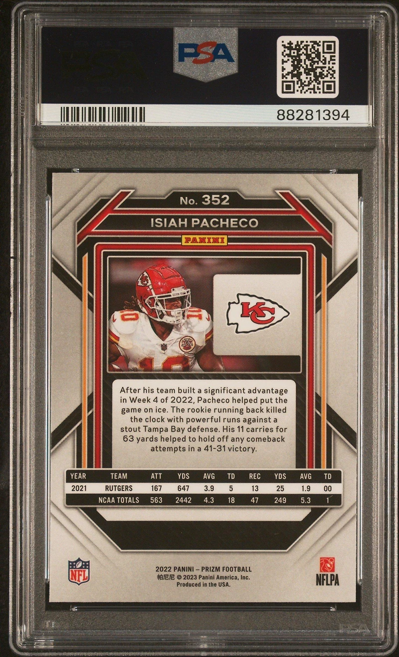 2022 Panini Prizm 352 Isiah Pacheco PSA 10