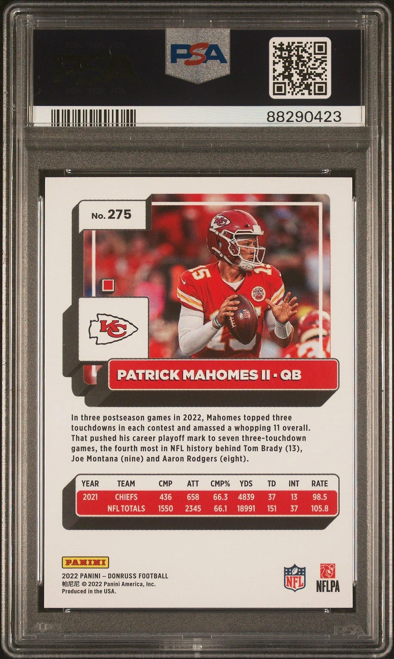 2022 Panini Donruss 275 Patrick Mahomes Ii PSA 10
