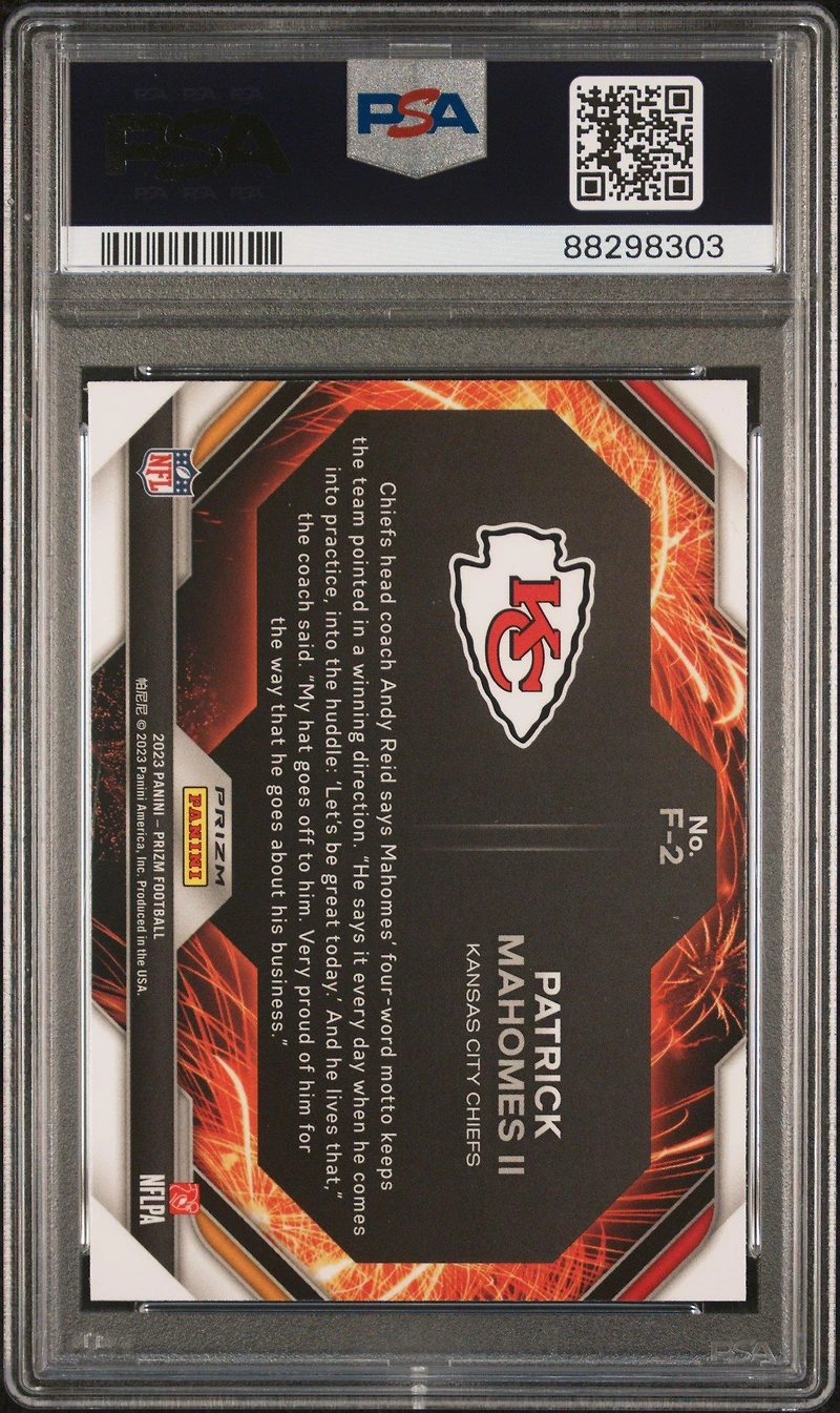 2023 Panini Prizm Fireworks F2 Patrick Mahomes Ii Green Wave PSA 9