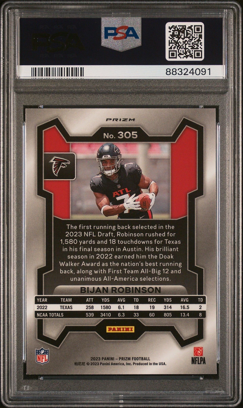 2023 Panini Prizm 305 Bijan Robinson Neon Green Pulsar PSA 10